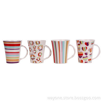 14oz Earthware Mugs with Colored Heart, Lines Motif and Fashionable Shape